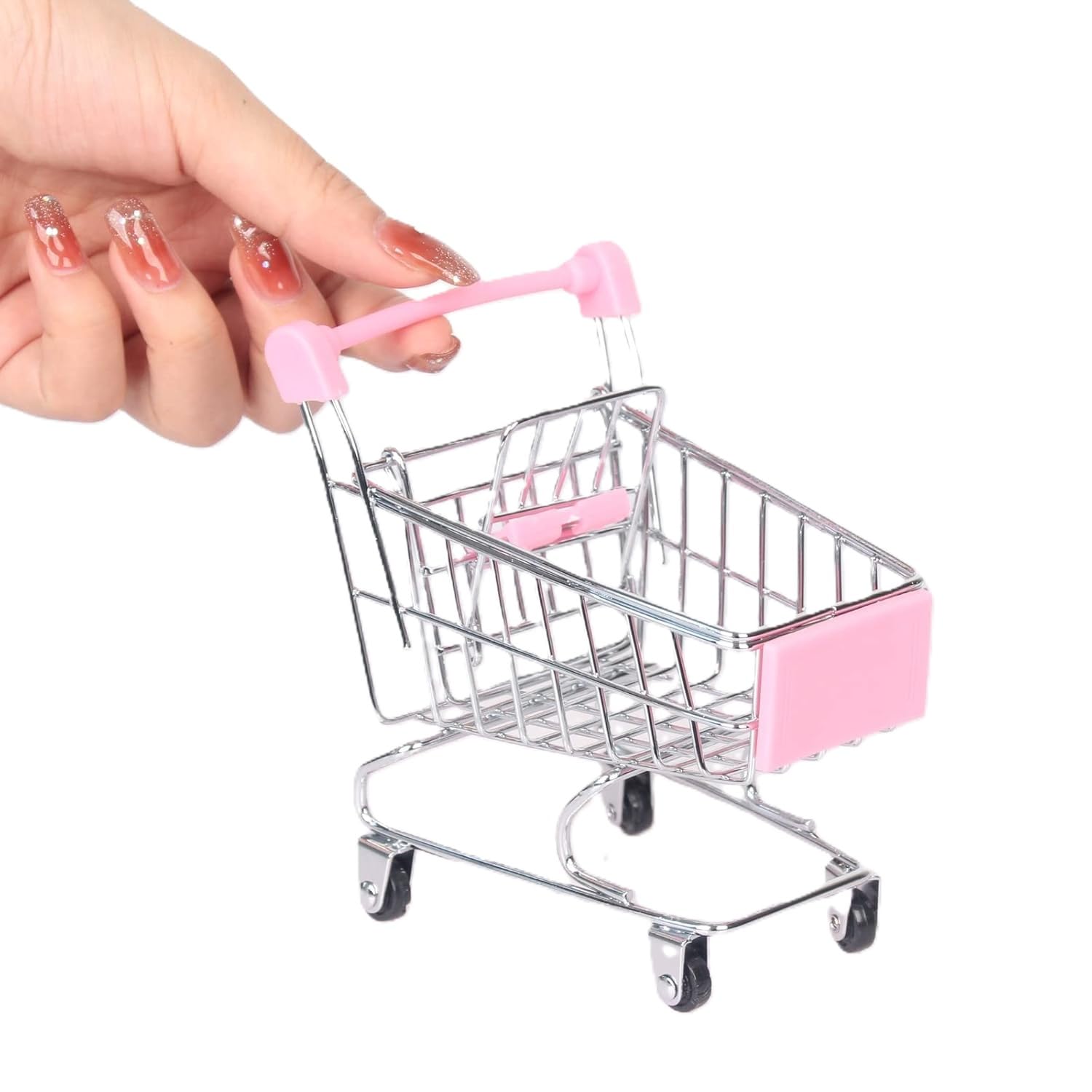 Amazon Brand – Umi Mini Shopping Cart Toy | Colorful Metal Shopping Handcart Model, Tiny Utility Trolley for Kids Play, Desk Storage & Home Decoration (1 Pc, Pink)-image-44