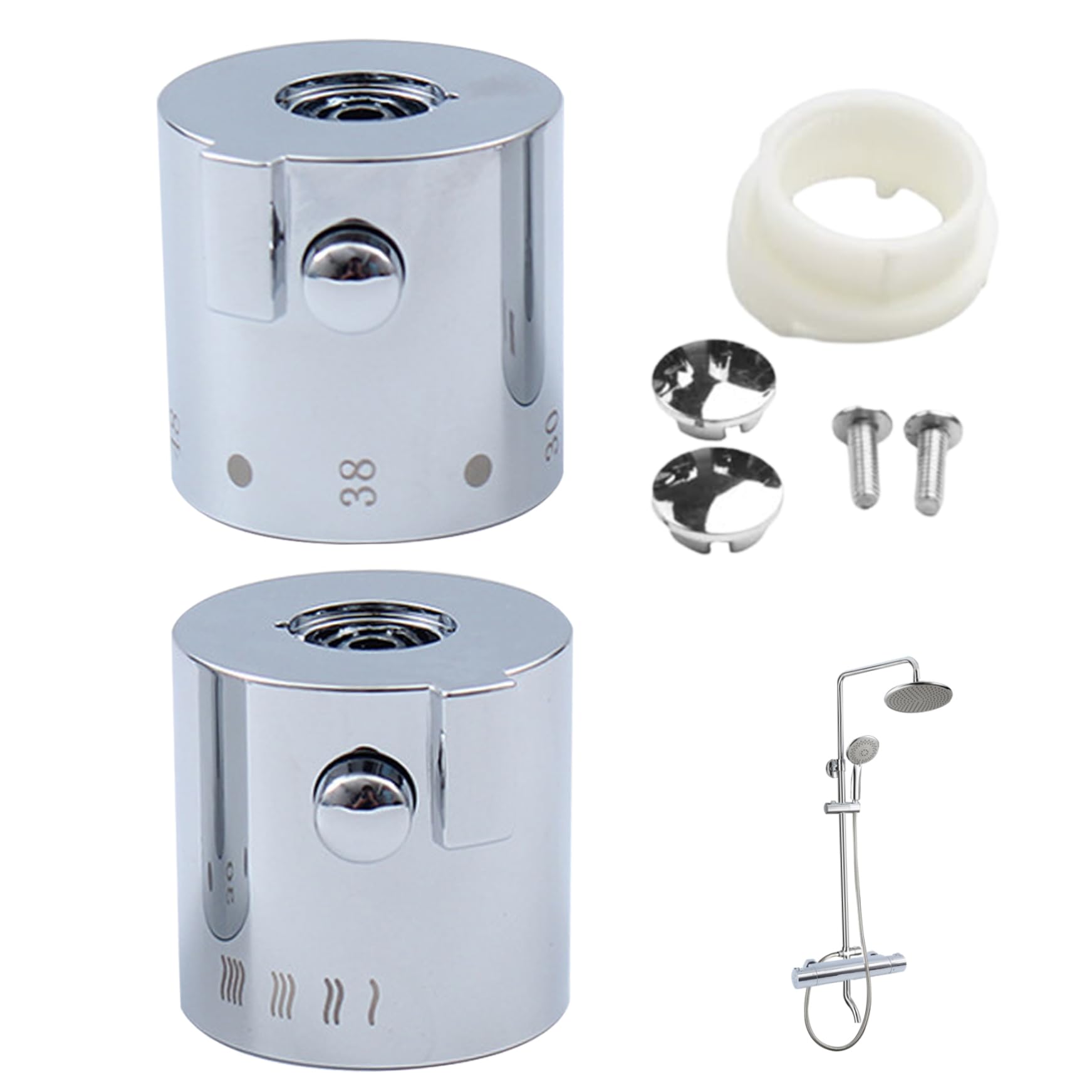 Naisicatar 1 Pair Thermostatic Shower Valve Cartridge Mixer Tap Cartridge Knob Chrome Finish Shower Temperature Control Handle Knob for Bathroom Washroom Kitchen