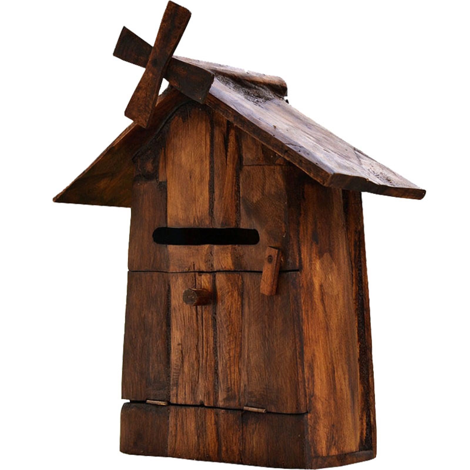 NQNFWCRJ Handmade Wooden Windmill Wall Mounted Mailboxes Outdoor Rainproof Mailbox Classic Old Vintage Mailboxes for Villa Garden Roadside