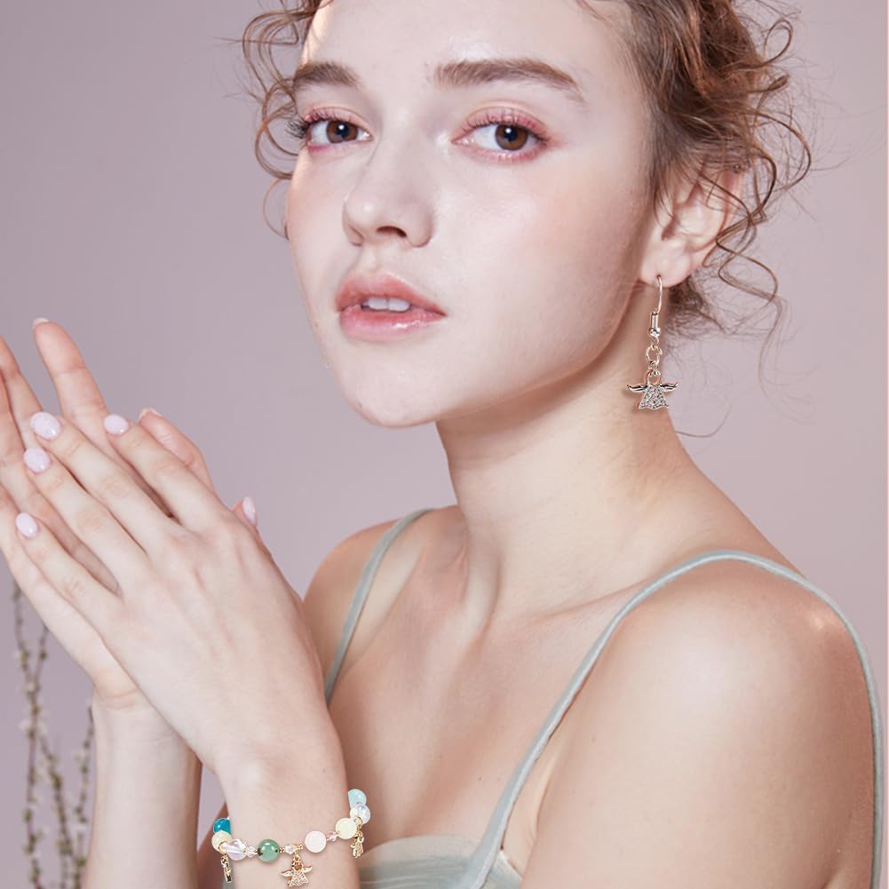 PH PandaHall 20pcs Cubic Zirconia Angel Wing Charms Golden Silver Angle Pendants with Loops Dangle Angel Pendants Christmas Angle Charms for Jewelry Making Necklace Earrings Keychains, 1mm Hole - Image 4