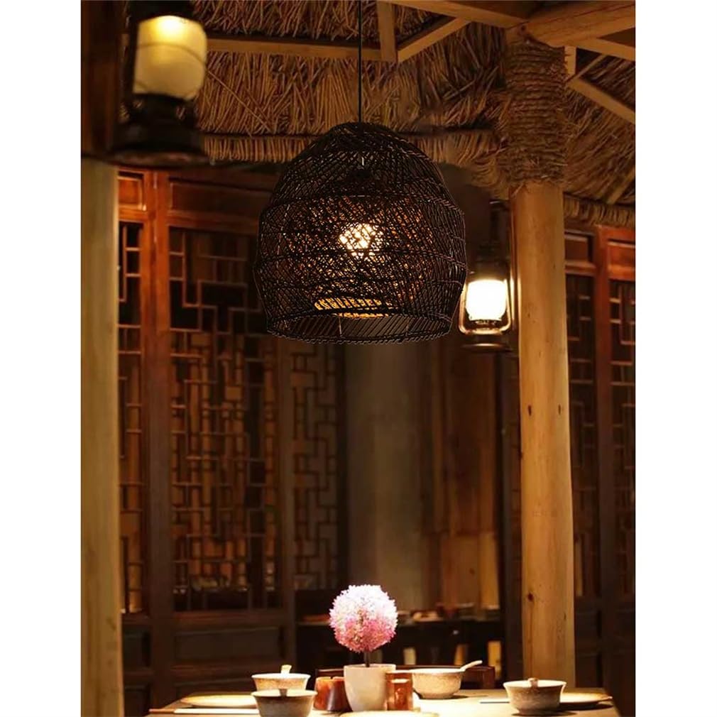 Pantalla de lámpara de iluminación con Tejido Wicke, acabado Negro, diseño de cesta para Sala de estar, entrada, bombillas LED E27, lámpara de altura Ajustable, a, 50 cm