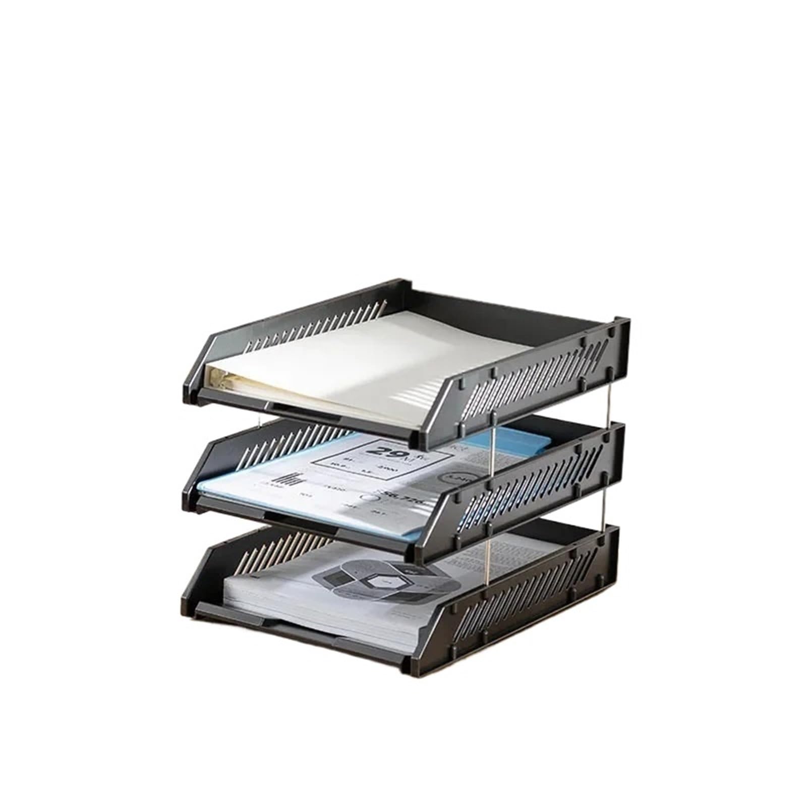 Bandeja para Cartas Bandeja de Archivos A4, Estante Horizontal, Caja Almacenamiento Papel diseño apilable 3 Capas, Suministros Escritorio, Accesorios Oficina(Black)