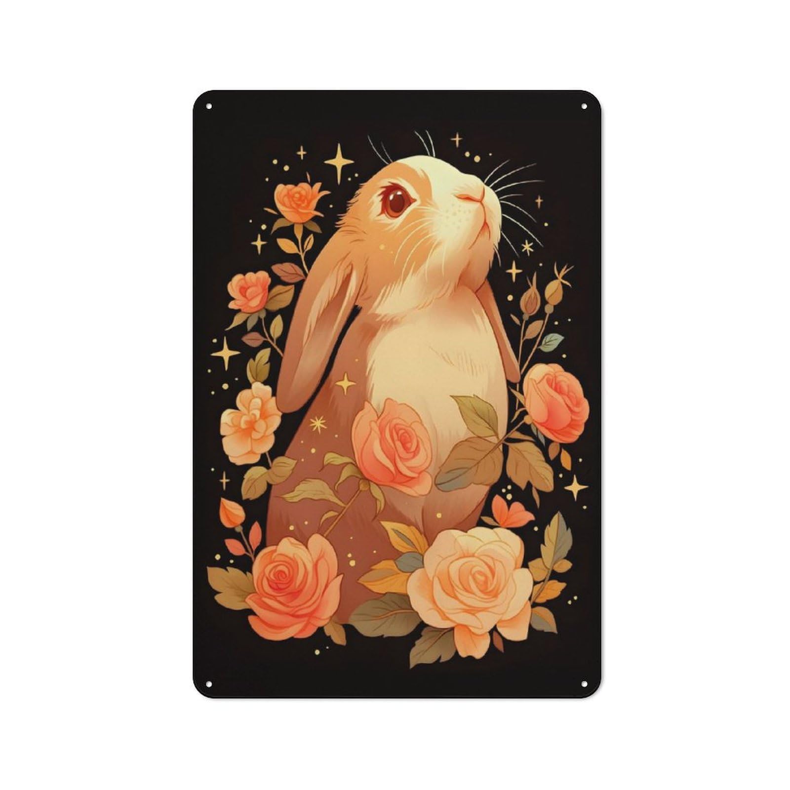 Junmoney Bunny With Roses Tin Sign 30X20cm With For Home Bar Wall, Vintage Decor, Wall Decoration For A Recently Updated Home Bar