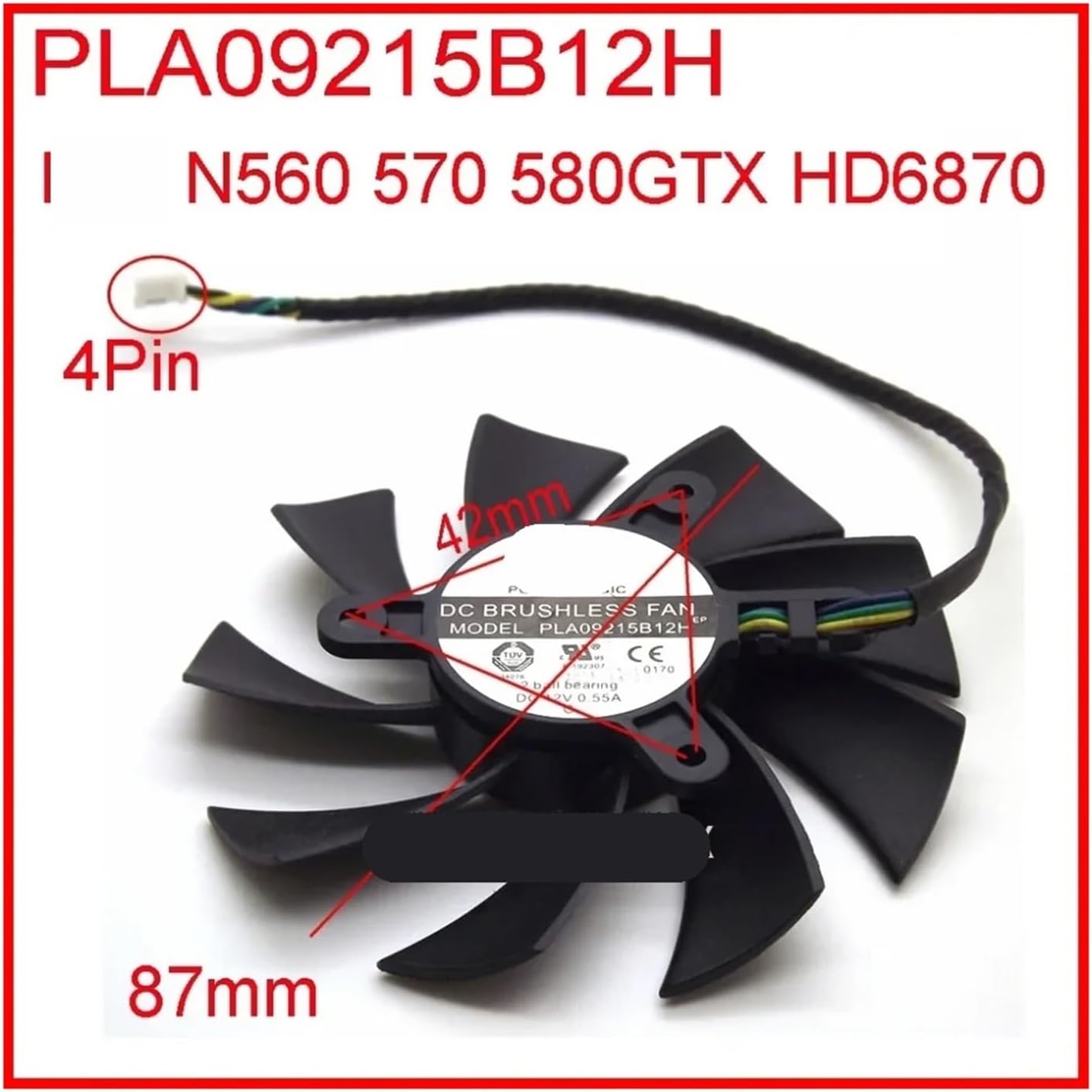 PLA09215B12H 12V 0.55A 87mm N560 570 580 HD6870 Graphics Card Cooling Fan 4Wire 4Pin