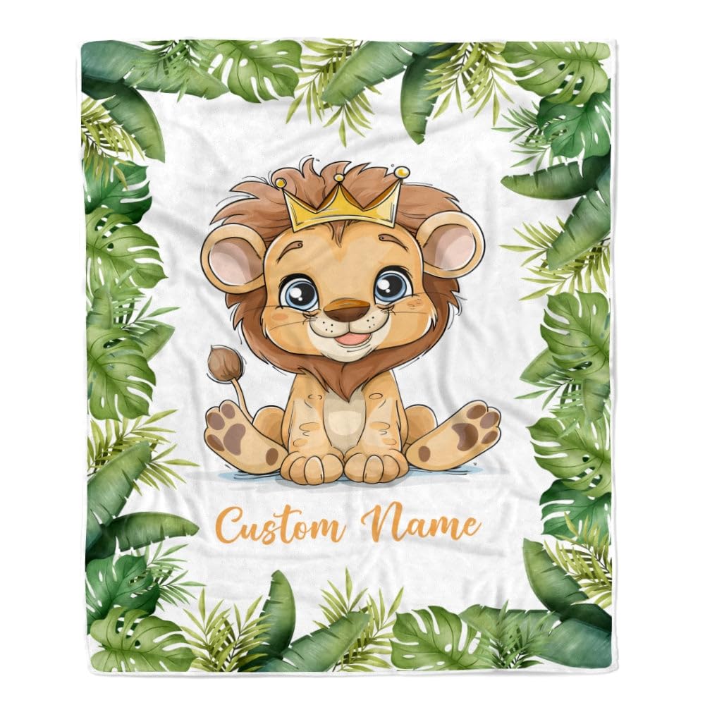 CenturyTee Personalized Baby Blanket Name Custom Baby Boy Cute Lion Newborn Children Kids Son Grandson Nephew Birthday Customized Fleece Blanket (50 x 60 Inches - Youth Size), Multicolor 508 (508)