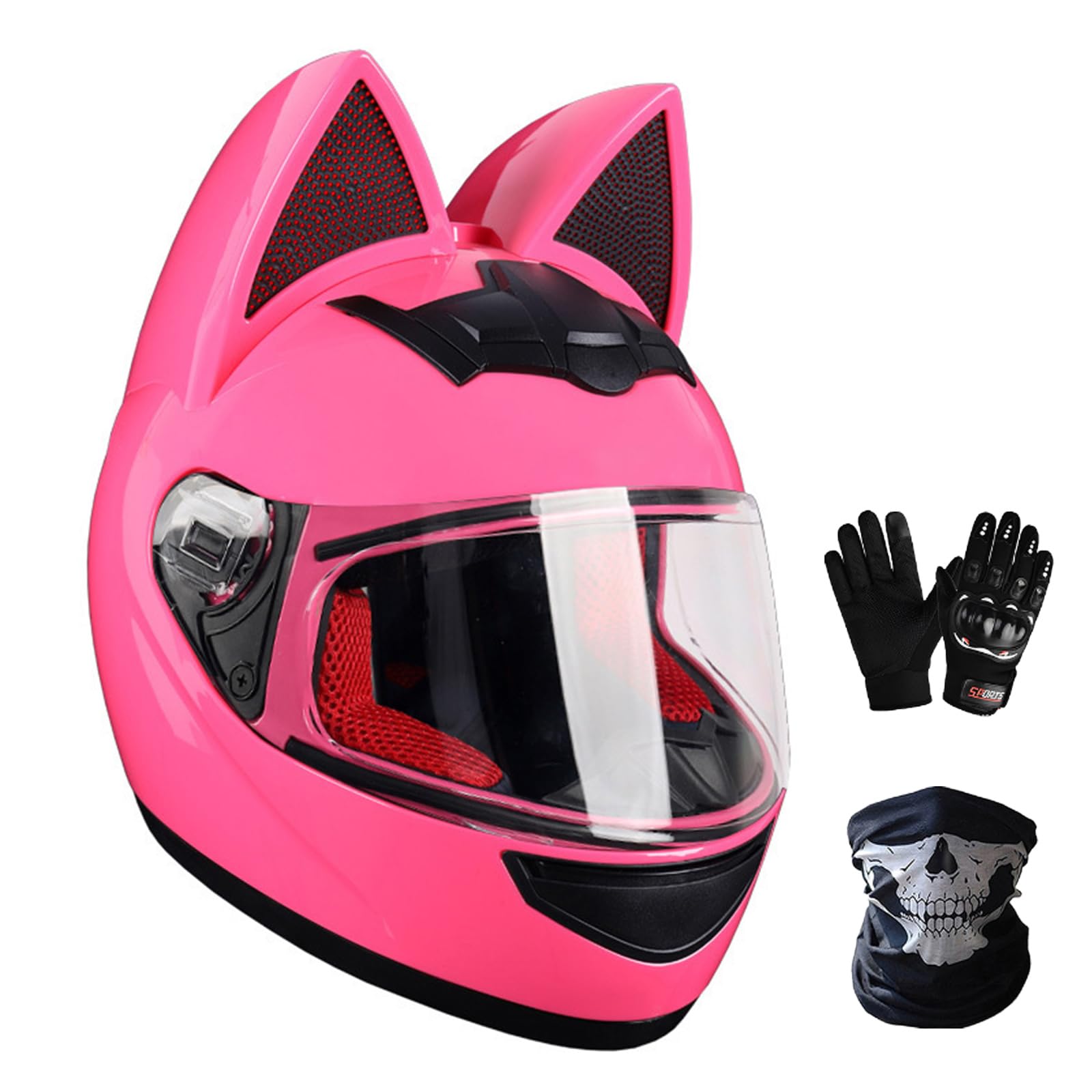 Kask motocyklowy, damski, z uszami kota, certyfikat ECE, kask integralny Cool Girl Four Season, offroad, kask szczękowy z osłoną przeciwsłoneczną do czarnego kasku Street Scooter