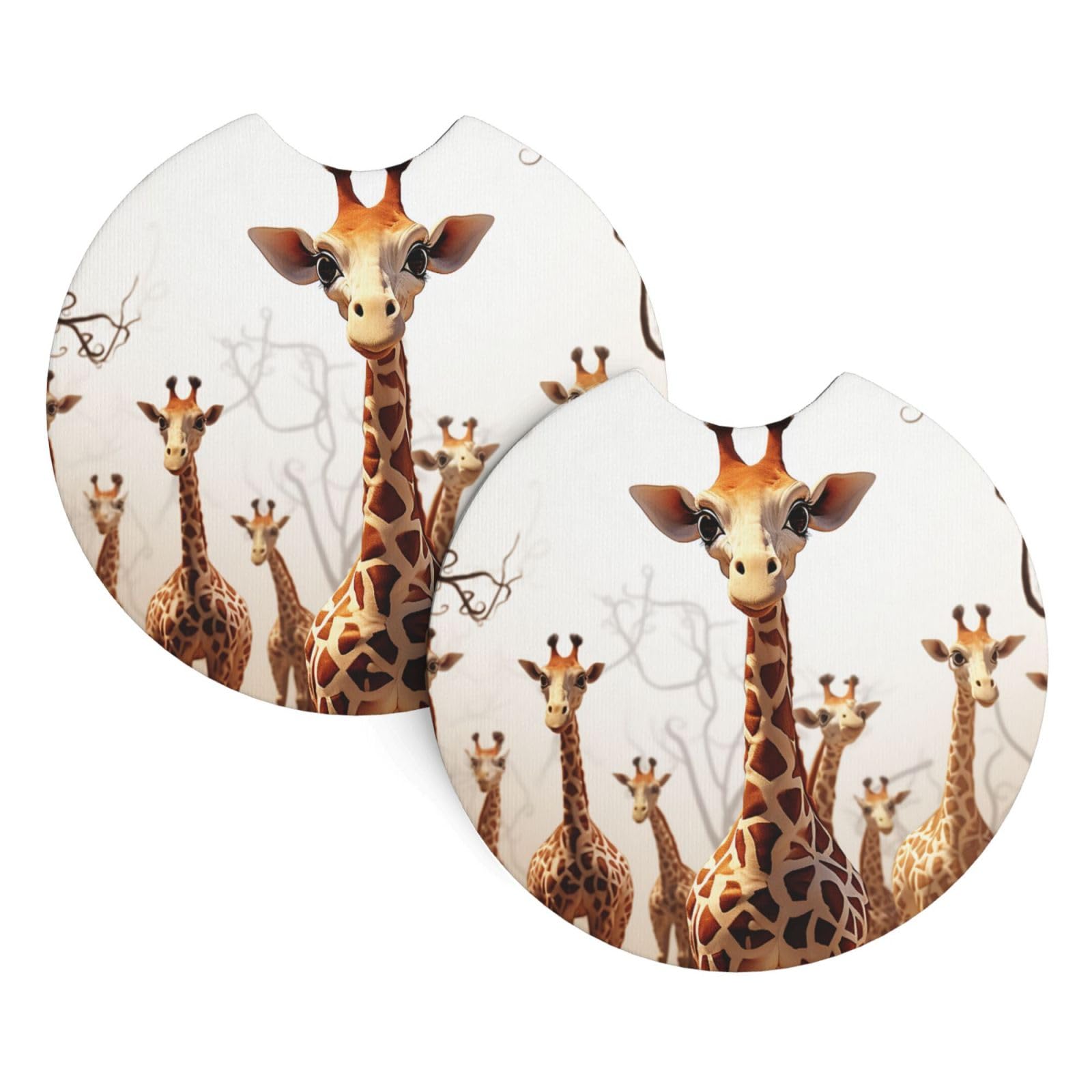 2PCS Car Coaster for Cup Holders Universal Auto Cup Mat Cute Cartoon Funny Giraffes Cup Coaster Pad 2.7" Waterproof Neoprene Non-Slip Cup Holder Coasters Car Interior Accessories for Women Men