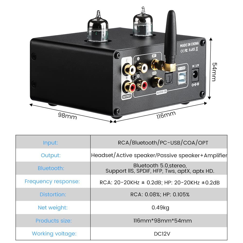 AIYIMA T10 JAN5654 Tube Vacuum Preamplifier Audio Decoder Bluetooth 5.0