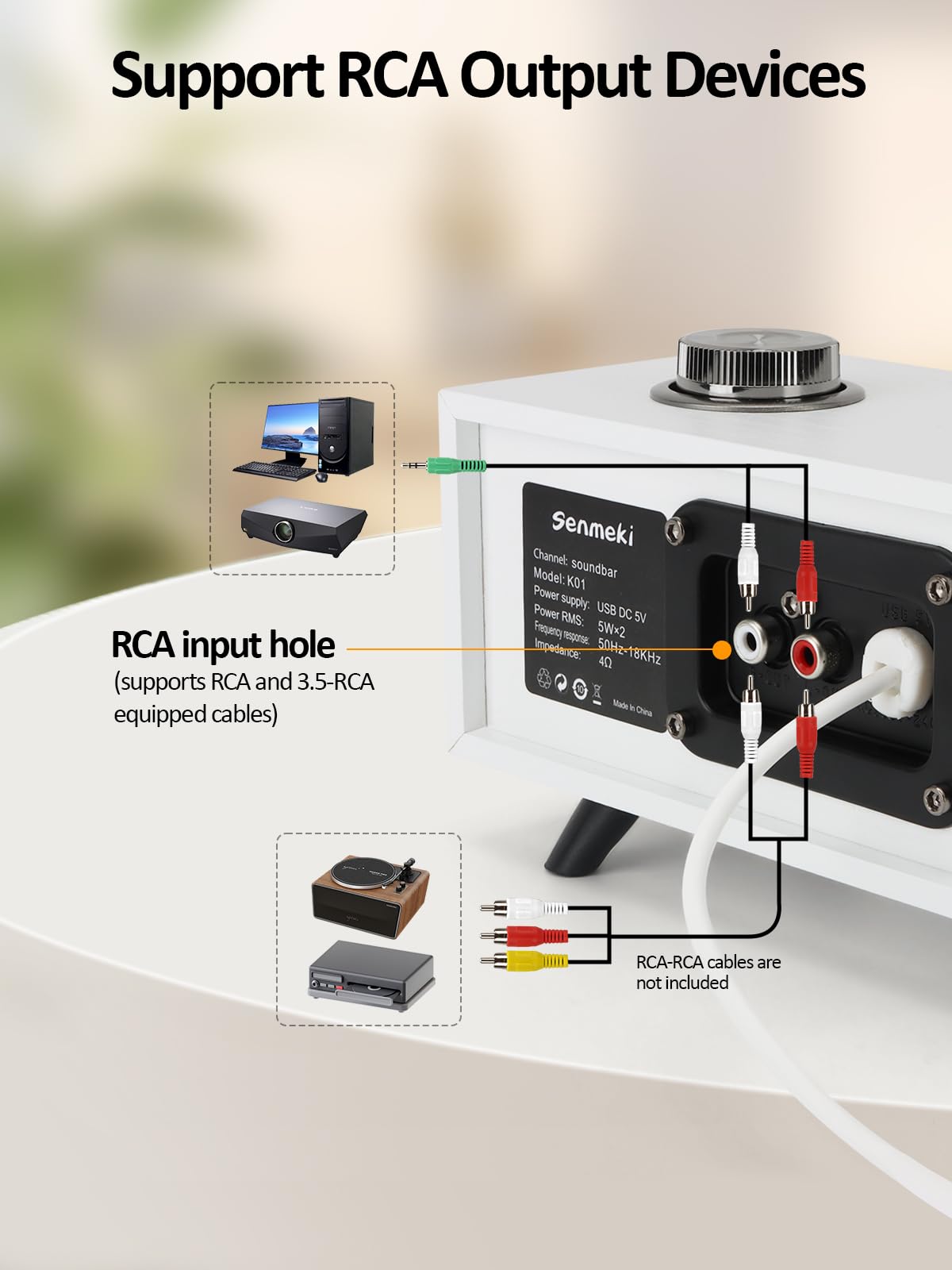 Altavoces PC,10W Altavoz Ordenador Sobremesa,Barra de Sonido de para PC con Alimentación USB, Bluetooth 5.0 y Entrada RCA, para Escritorio, Laptops, Fonógrafo, Teléfonos, Tabletas (K01)
