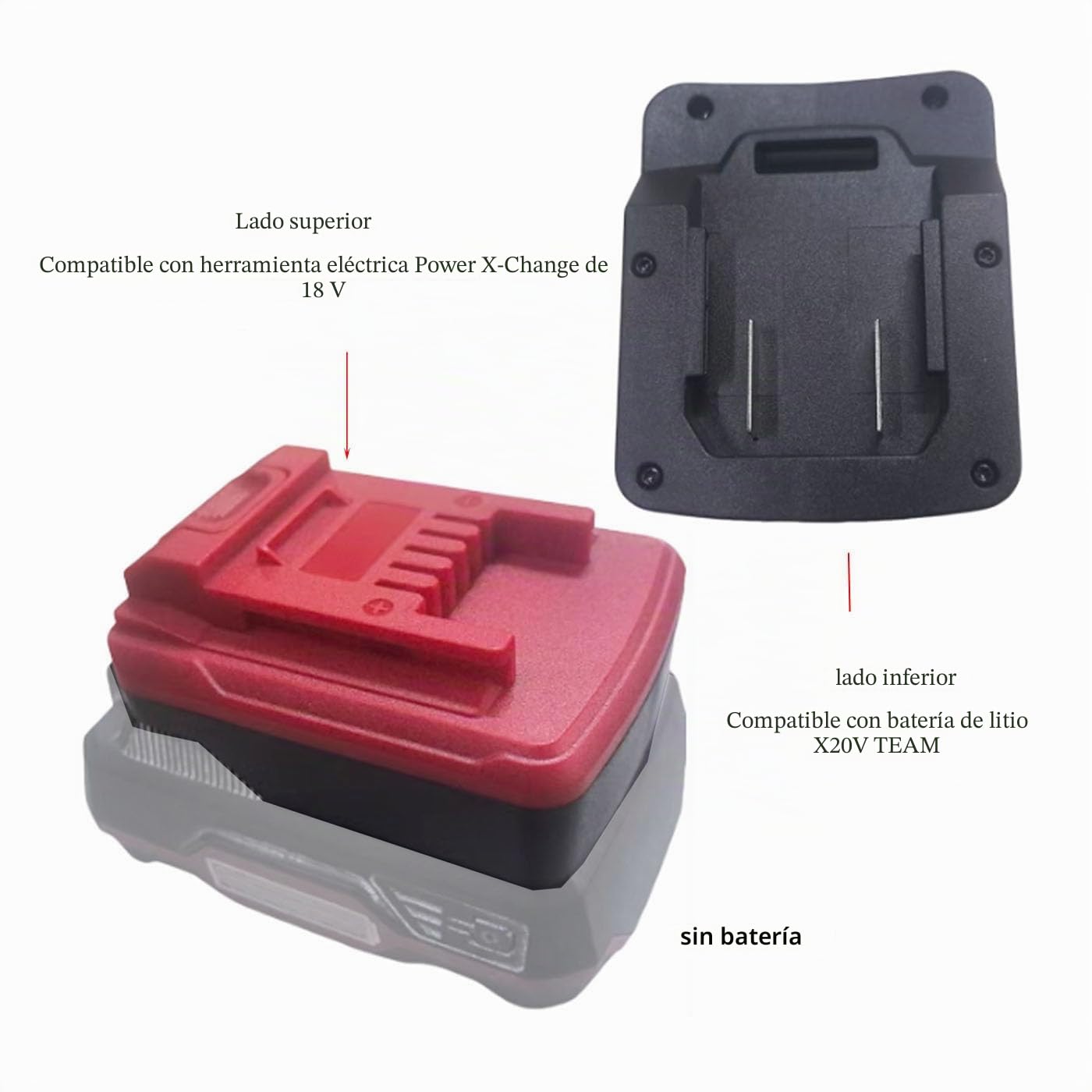 Adaptador de batería para Parkside X20 V a Einhell Power X-Change 18 V de iones de litio, adaptador de batería de herramientas, color negro, plástico, 90 x 60 mm