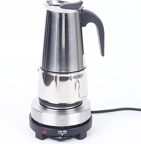 Italian Expresso Maker Moka Pot, 15.2 fl oz9 tazas de acero inoxidable con estufa eléctrica, cafetera italiana de inducción portátil (taza de