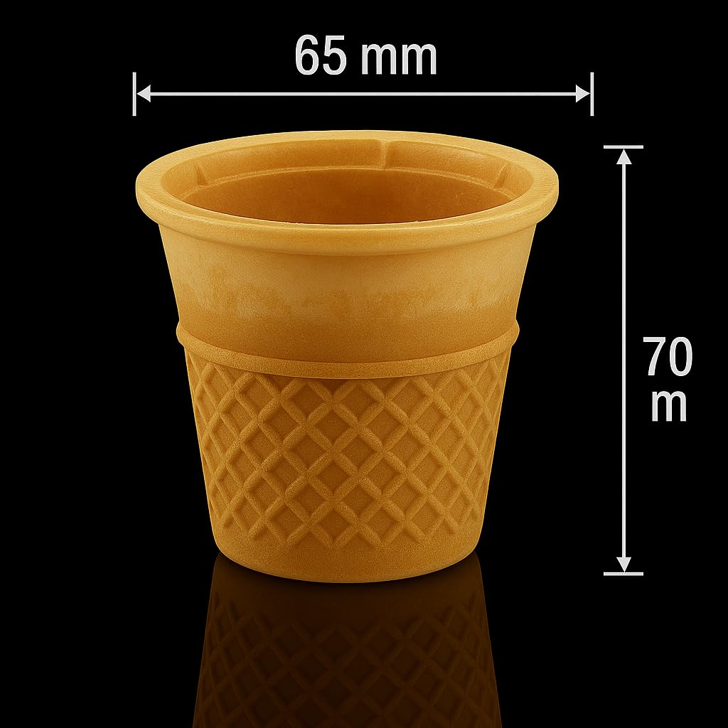 Cone King knusprige Waffelbecher Groß mit Doppelrand, 65x70, Halbsüße Knusprige Eiswaffeln für Softeis, Gelato, Sorbet, Vegan (54 Stück)