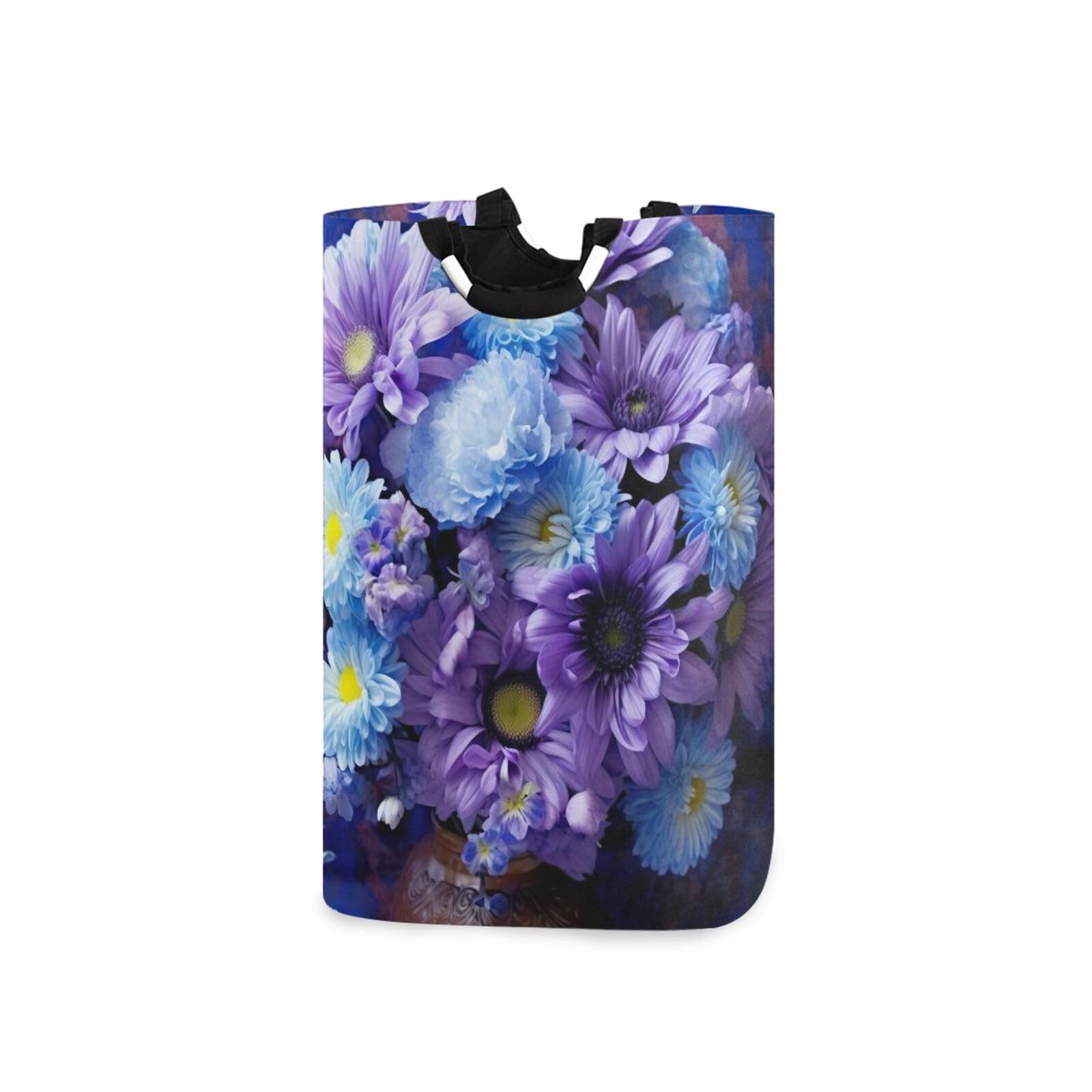 Jihqo Laundry Hamper Basket Beautiful Blue Flowers Collapsible Nursery Storage Bin Waterproof Clothing Baskets for Home Bedroom Bathroom Washing Room