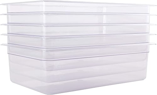 Jiwins Sartén de plástico transparente de policarbonato apilable de tamaño completo, sartenes para restaurantes, recipientes comerciales de