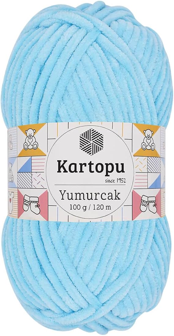 Kartopu Yumurcak,Velvet Knitting Yarns,Amigurumi and Baby Knitting Yarns,(4Balls) Each Skein(Ball) 3.53 Oz (100g) (Baby Blue 516)