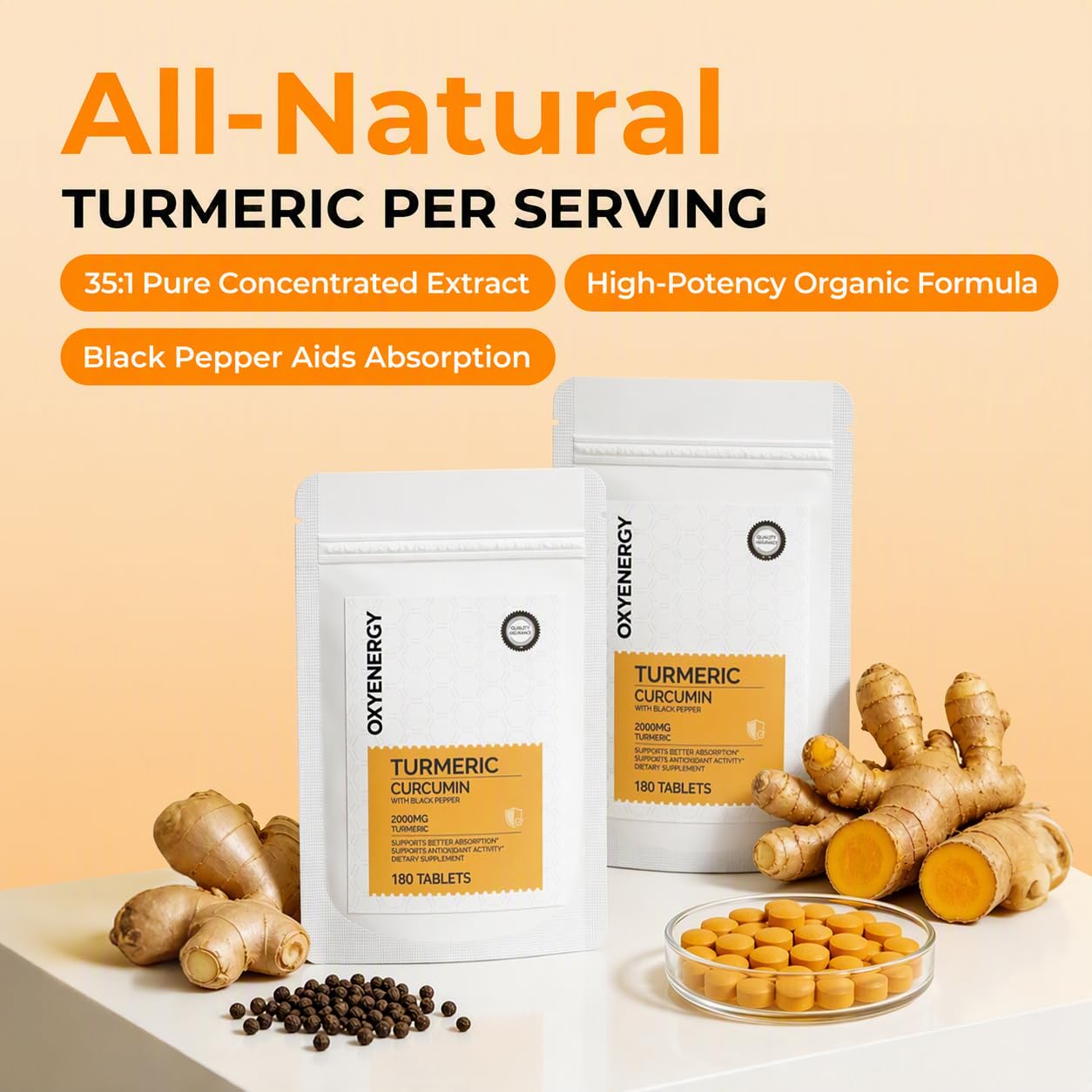 OxyEnergy Turmeric Curcumin Supplement with with BioPerine, 180 Tablets — Amazon image 3