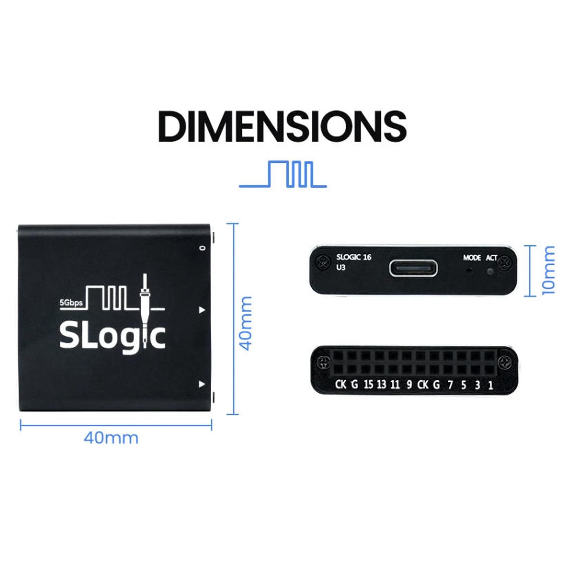 Sipeed SLogic16U3 16-Kanal Logikanalysator, 800M Abtastrate, 5Gbps USB3 Super-Speed, Einstellbare Schwelle für Win MAC Linux mit Anschlusskabel (Advanced Package)