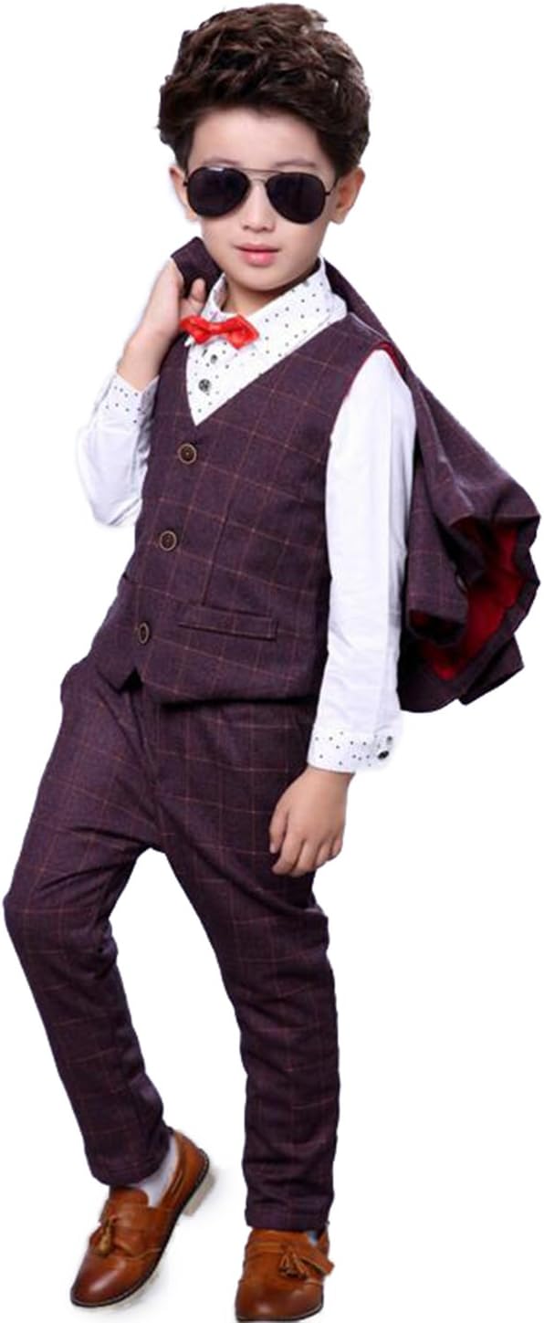 Gele Boy 4 Pieces Fashion Formal Suit,Bow Tie+Vest+Pants+Blazer (10, Purple)
