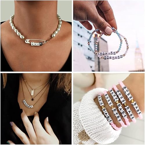 Miniatura 6 de FASHEWELRY 300 cuentas de letras acrílicas blancas de 0.236 x 0.236 pulgadas (0.236 x 0.236 in), cuentas del alfabeto para hacer pulseras,