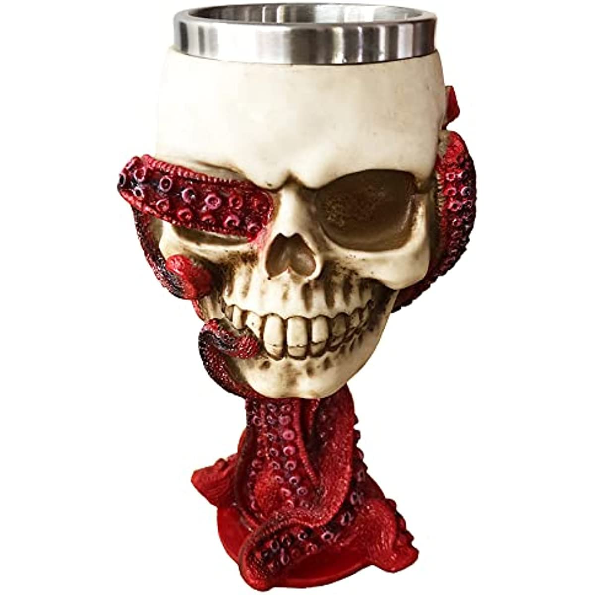 Skull Wine Goblet Parasite Octopus Beer Coffee Chalice Cups with Tentacle Handle Resin Skeleton Cranium Gothic Cocktail Beverage Drinkware Halloween Decorative Accent Party Decoration