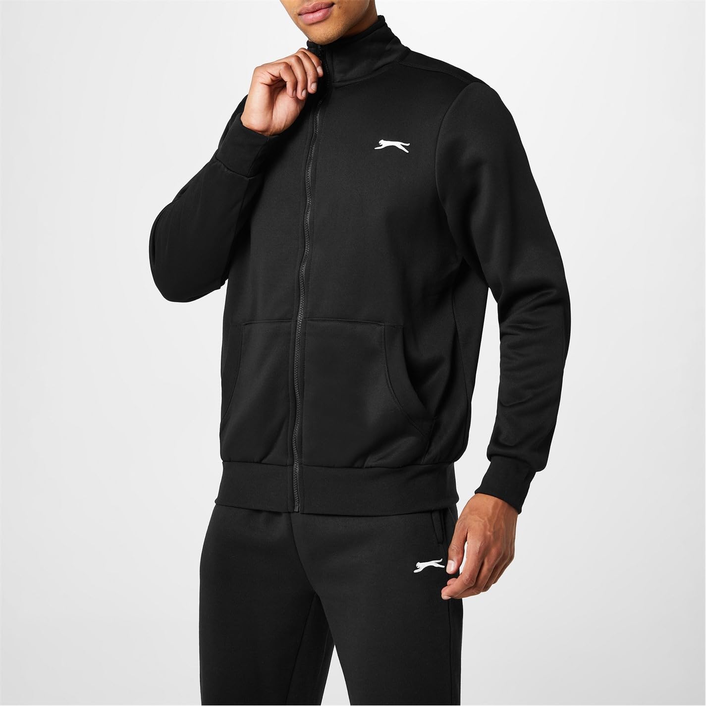 Slazenger Męska kurtka bawełniana z długim rękawem, czas wolny, zamek błyskawiczny, kurtka treningowa, czarny, L