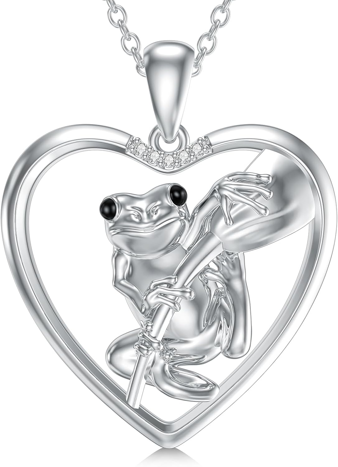 Diamond Frog Necklace for Women 925 Sterling Silver Frog Necklace for Mother Daughter Grandmother Mom Wife Sister 18+2Inch