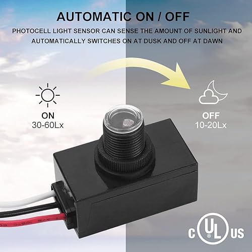 Miniatura 2 de HGG 8 sensores de luz fotocélula para exteriores, sensor de control de fotos del atardecer al amanecer, encendido automático y apagado con cable