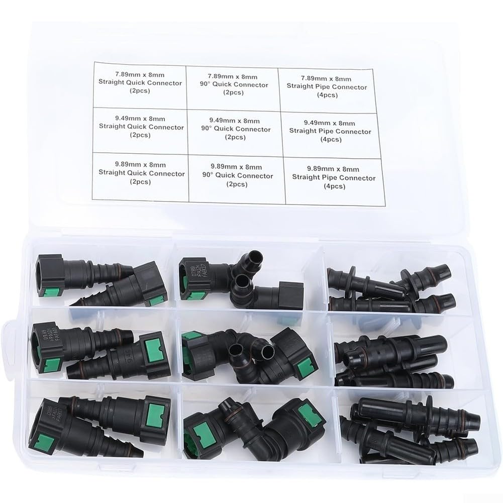 Kit di 85 connettori per il ritorno del carburante con raccordi dritti e rapidi a 90° per sistemi diesel, varie misure per riparazione auto