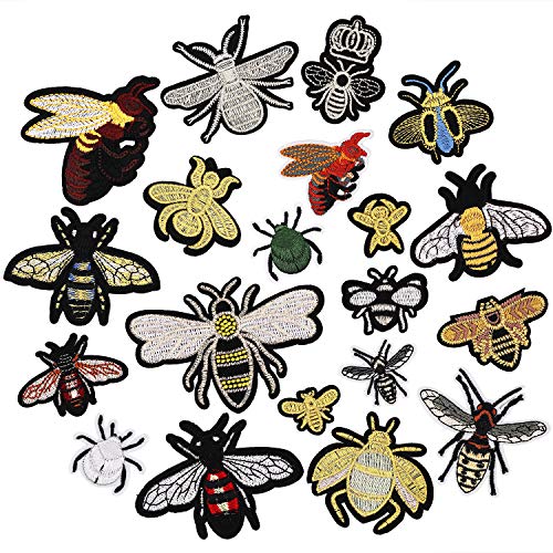 20pcs Bee Bumblebee Insect Iron on Patches Embroidered Motif Applique Decoration Sew On Patches Custom Patches for DIY Jeans, Jacket, Kid's Clothing, Bag, Caps, Arts Craft Sew Making (Bee 20pcs)