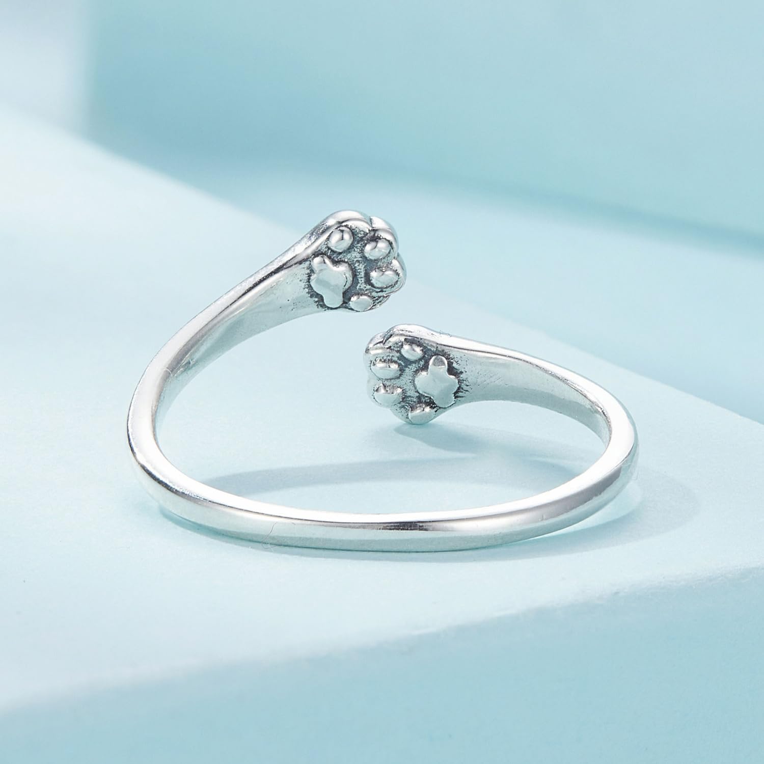 Qings Katze Verstellbarer Ring für Damen 925 Sterling Silber Schwarz Katze Ringe Offener Süß Tier Rings, Schöne Schmuck Katzen Geschenk für Frauen Mädchen Frauen
