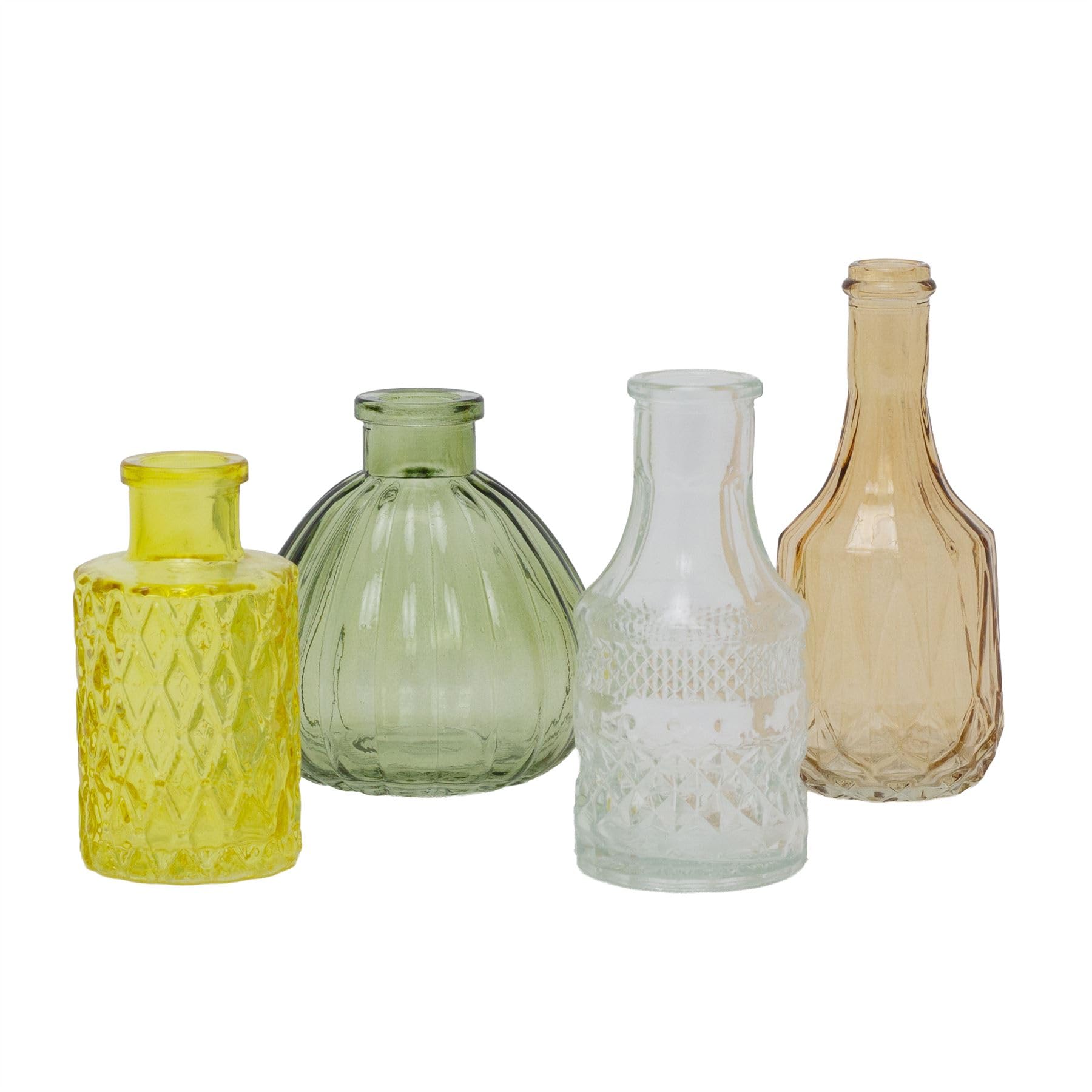 Set of 4 Citrus Glass Bud Vases | Vintage Style Coloured Mini Vases for Flowers, Stems and Shelf Styling