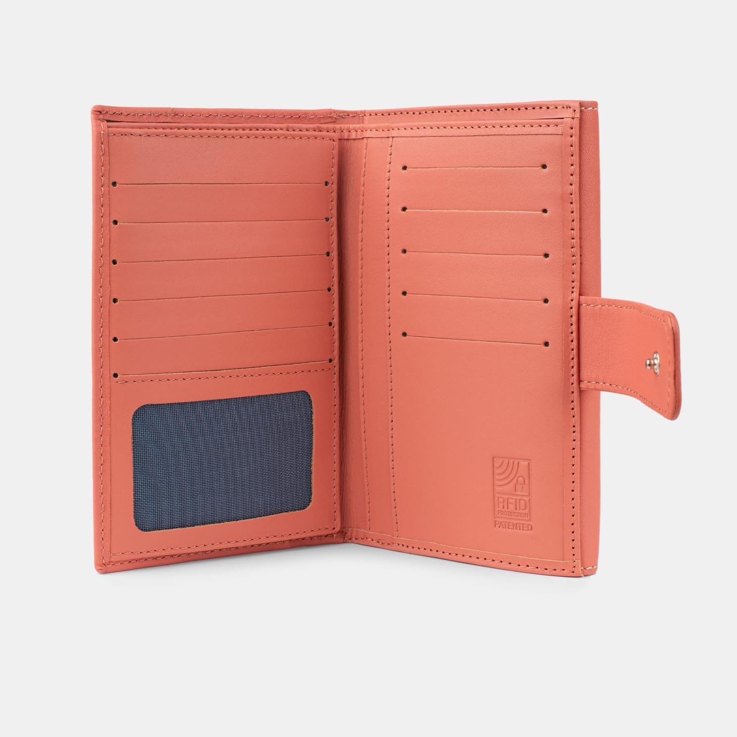 Cartera Mujer Piel Vacuno, Billetero Hecho en España, para 11 Tarjetas, Monedero Exterior con Cremallera, Protección RFID, PS502 (Melocoton, Mediano - 16cm)