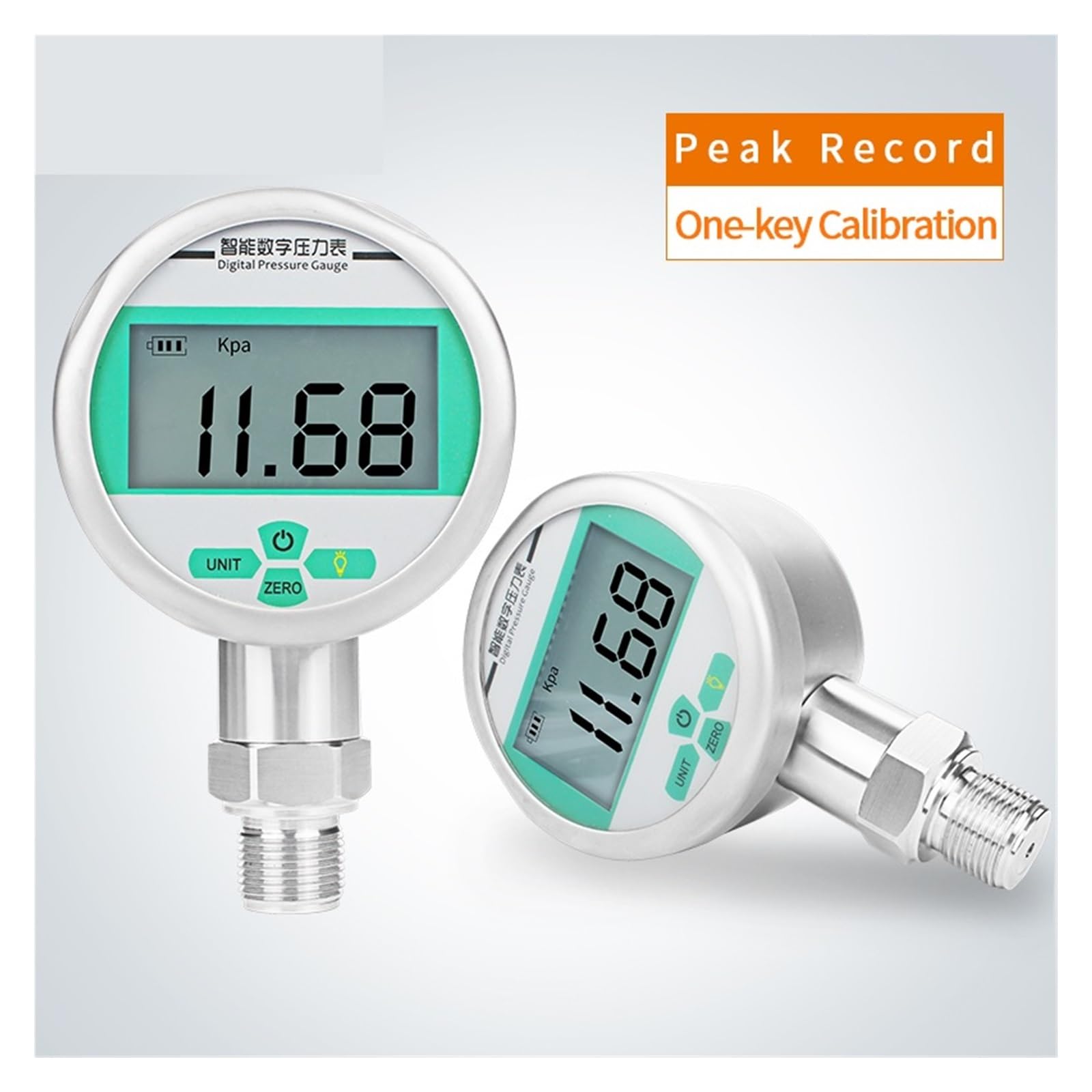Manomètre numérique radial manomètre LCD-0.1~60Mpa petit compteur de pression G1/2 avec cadran 60mm/80mm/100mm(Blue,0-30Mpa)