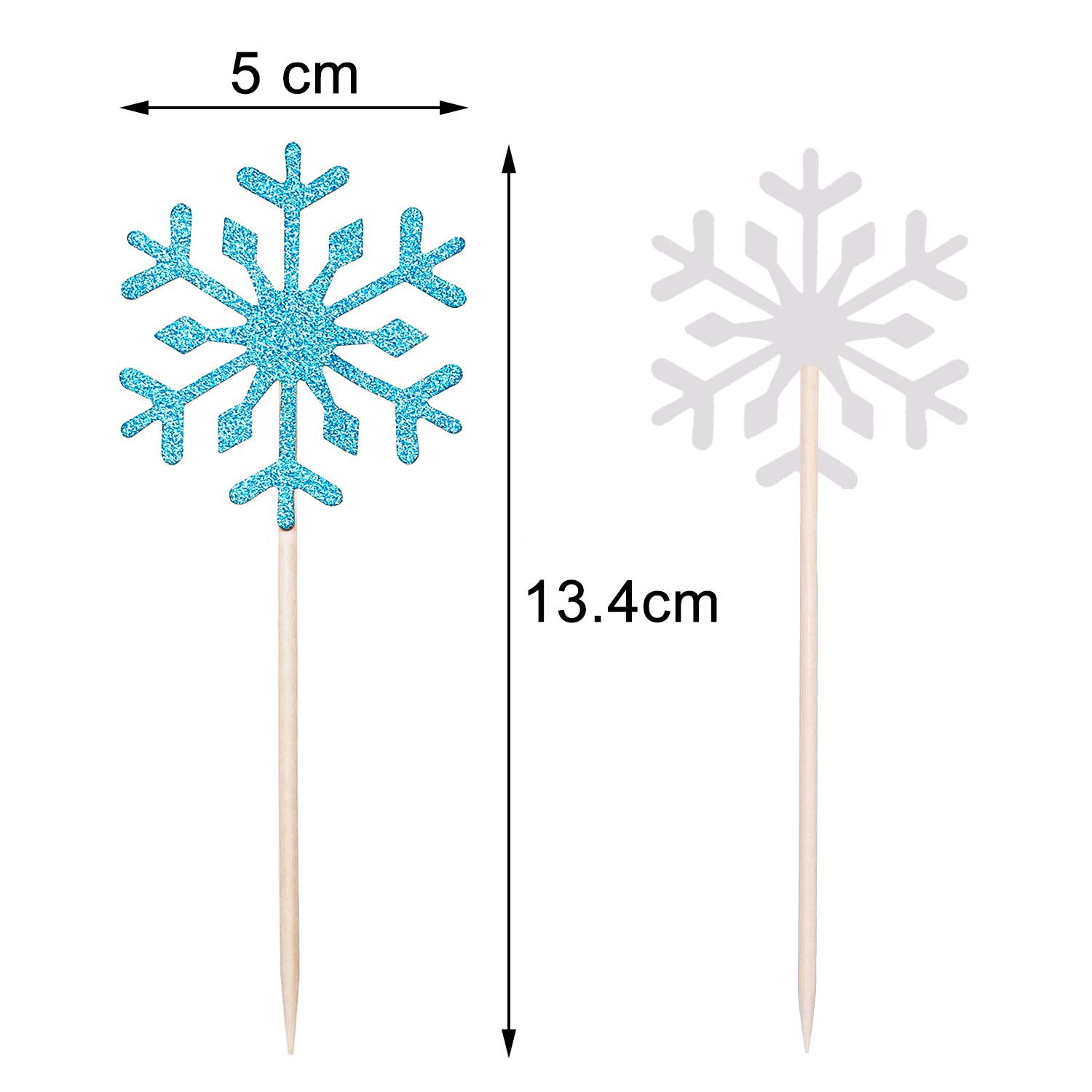 TOODOO Christmas Cake Decoration 60 Pack Snowflake Cupcake Toppers Glitter Snowflake Cake Topper Picks for Christmas Birthday Party Baby Shower Wedding Cake Decoration (Blue and Silver)