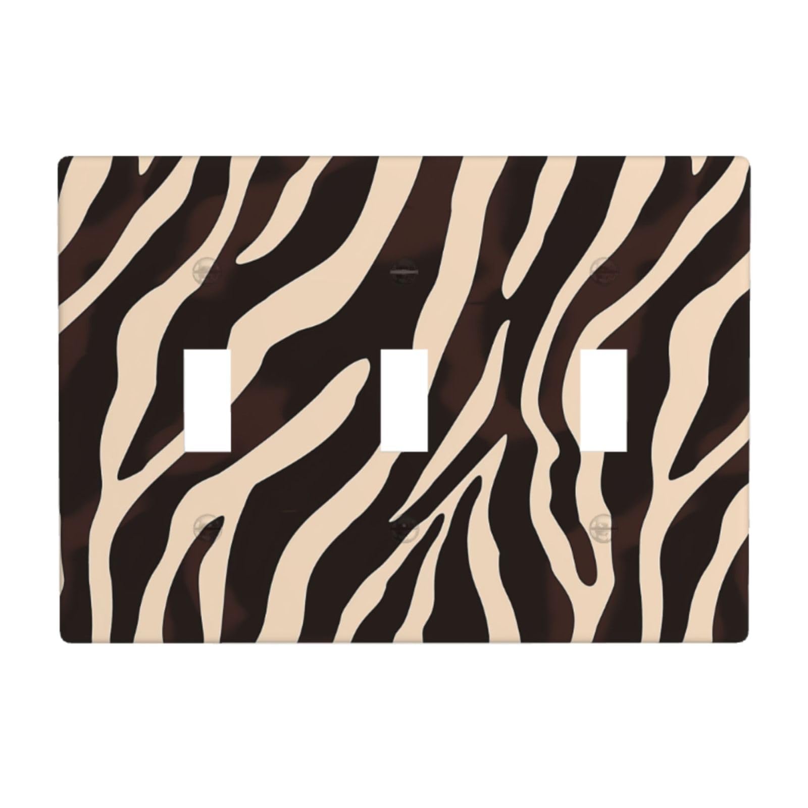 Woshuwo White Large Scale Zebra Pattern Light Switch Covers 3 Gang Triple Toggle Wall Plate Switchplate Electrical Faceplate For Bathroom Kitchen Bedroom Decor