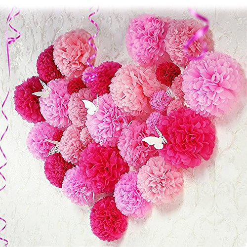 10 Pompon Carta Velina Fucsia 25 Cm - Decorazioni Per Feste, Matrimoni, Compleanni - Foto 4