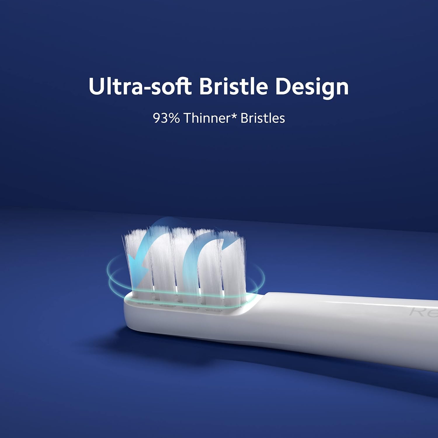 Close-up of Mi Electric Toothbrush T100 ultra-soft bristle design, showing thinner bristles