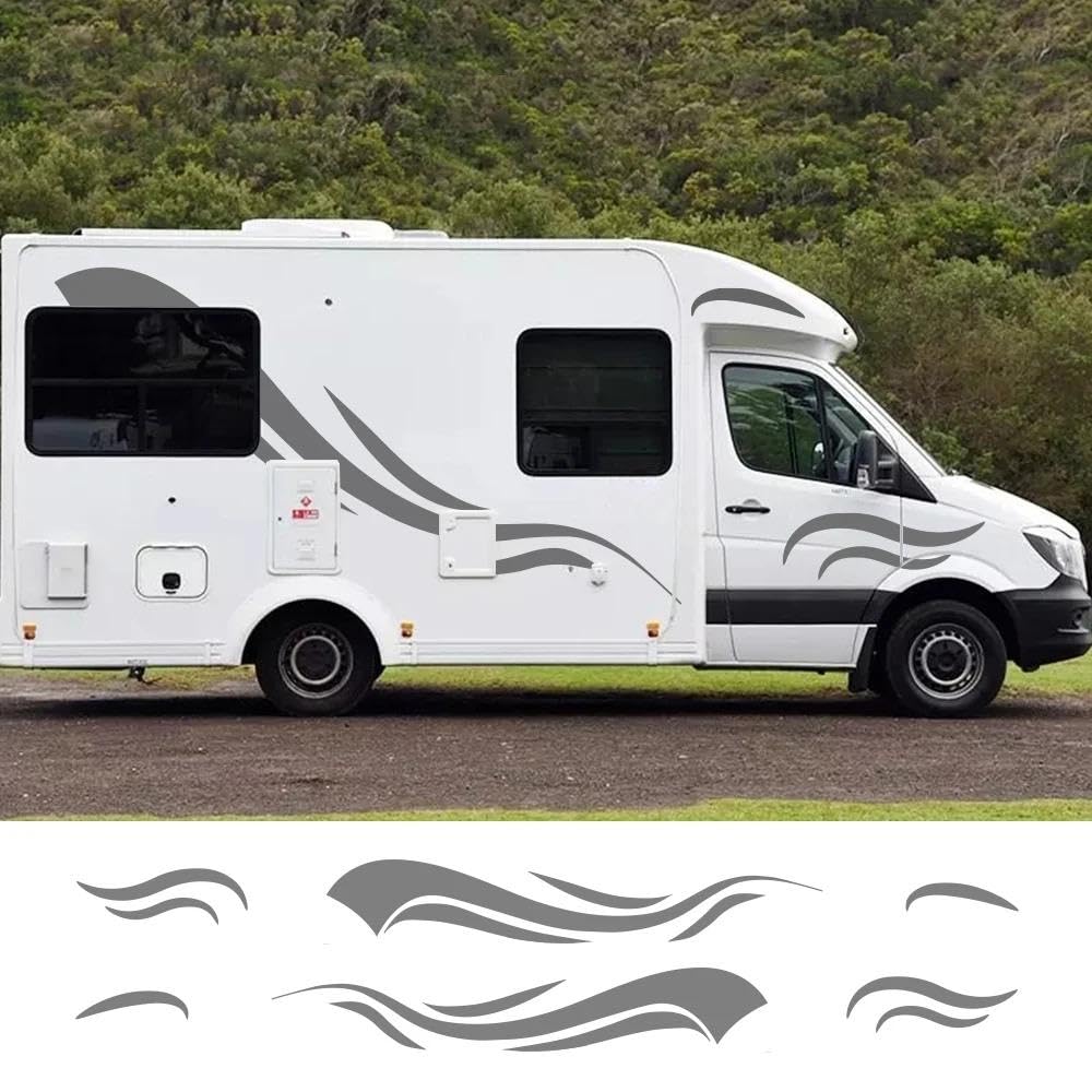 Accessorio automatico Adesivi In ​​vinile A Strisce Per Camper Per Camper Van Horsebox Caravan RV Accessori Per Tuning Auto Decalcomanie Decorative(Matt Silver,247x40cm)