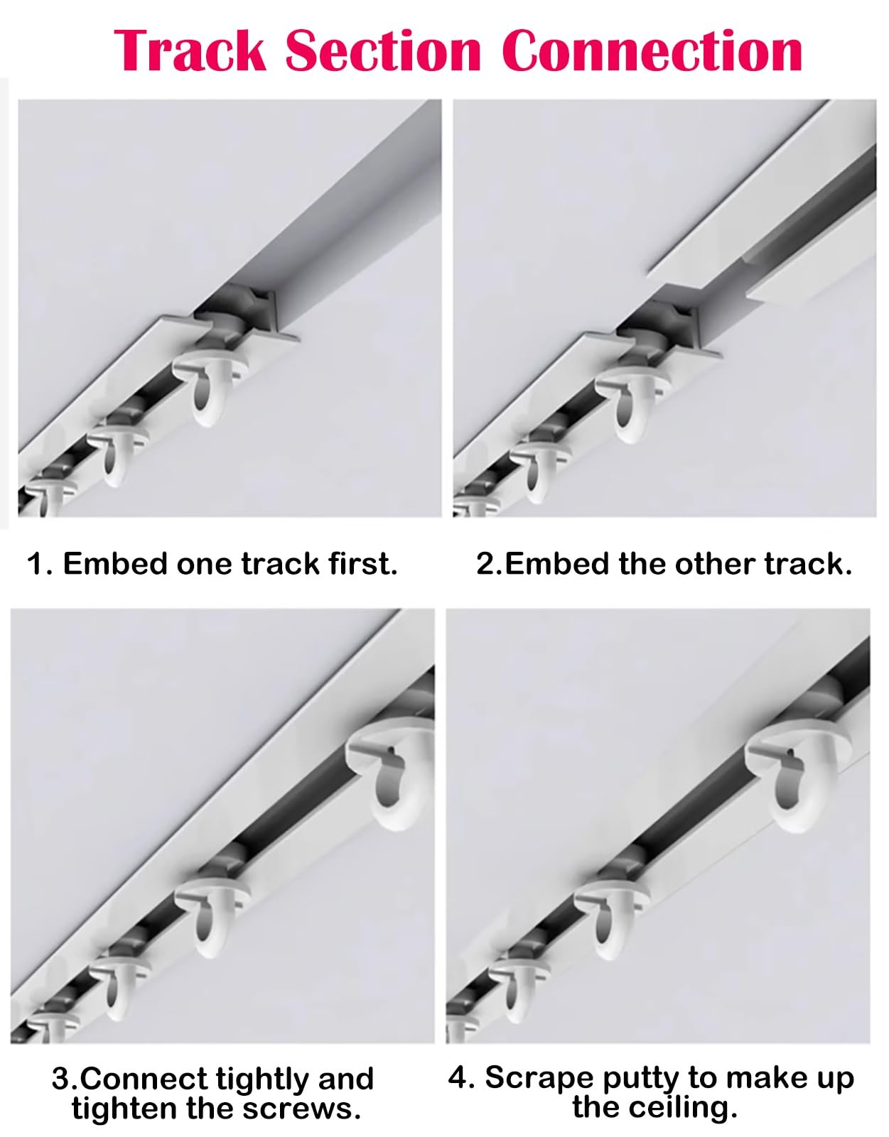Ucare Tringle à rideaux en aluminium à fixation au plafond cachée pour cloisons de pièce, longueur réglable de 3 à 5 m, pour décoration d'intérieur élégante