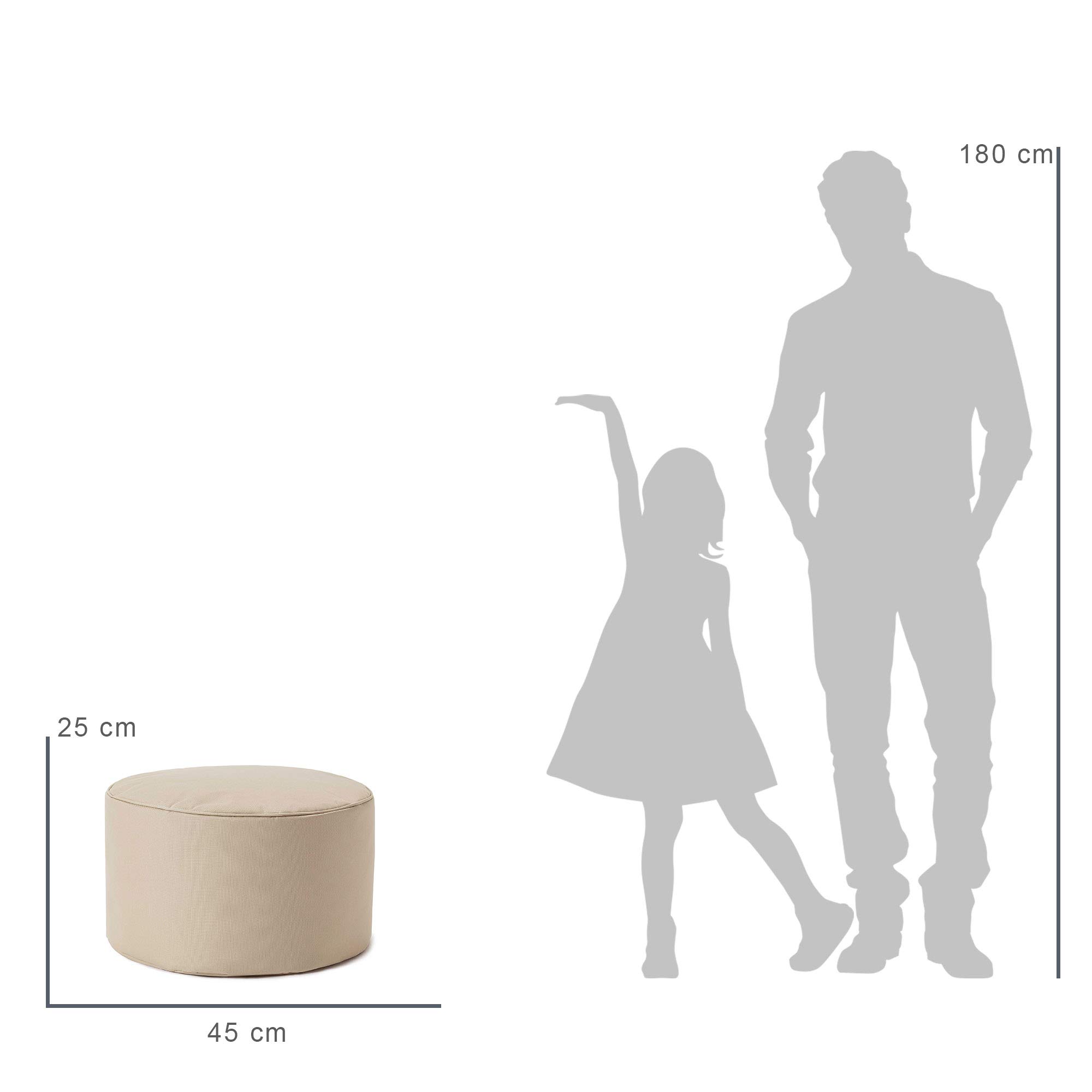 Lumaland Puff Reposapiés Impermeable Comfort Line - Taburete Otomano Redondo para Interior y Exterior - Resistente, Versátil y Moderno - 45 x 25 x 25 cm/Beige