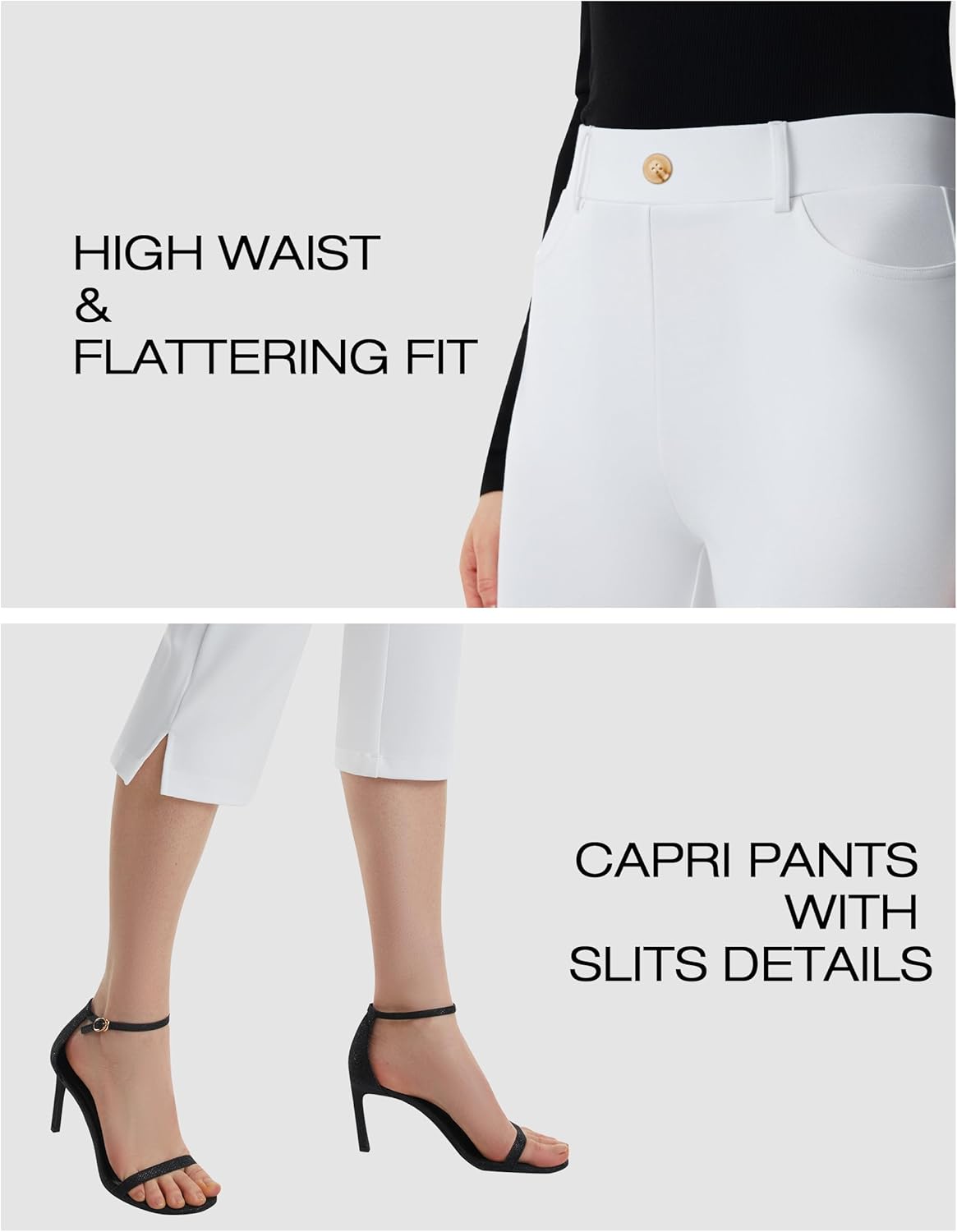AFITNE Women's Pull On Capri Pants Dress Yoga Pants with Pockets High Waist Stretch Business Work Casual Cropped Slacks 21" - Image 4