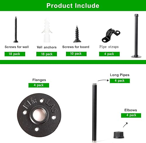 Miniatura 5 de Soportes de estante de tubo industrial de 34 pulgadas, soporte de estante de hierro negro, soportes rústicos para estantes de pared para estantes