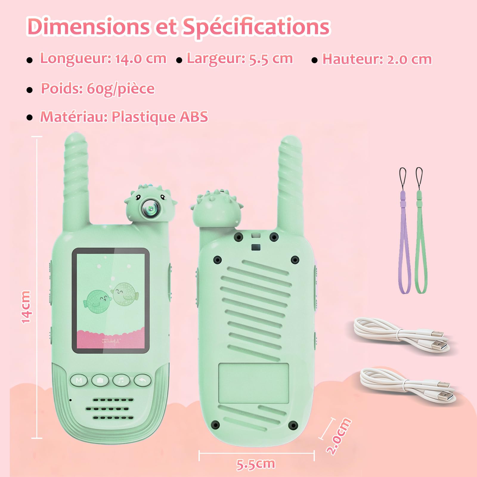 Talkies-Walkies Vidéo pour Enfants avec Caméra Pivotante à 180° Talkies-Walkies Charge USB-C Changeur de Voix Talkie-walkie pour Le Camping, Les Voyages, la Randonnée, Cadeau pour Enfants