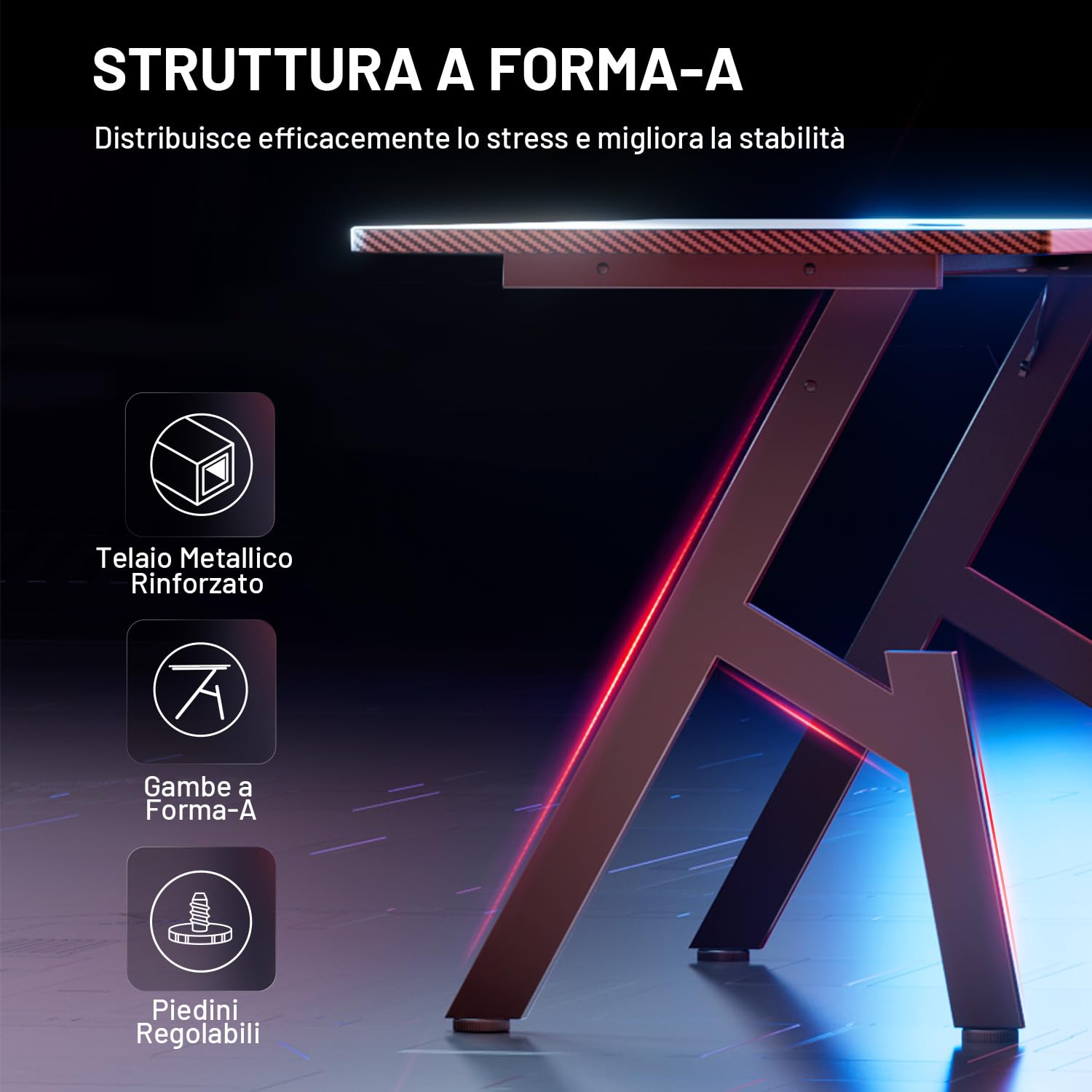 HLFURNIEU Scrivania Gaming Ergonomica, 120 x 60 cm Tavolo da Computer, Scrivania Gamer con Porta Bicchiere e Gancio per Cuffie, Piano del Tavolo in Fibra di Carbonio Impermeabile, Nero