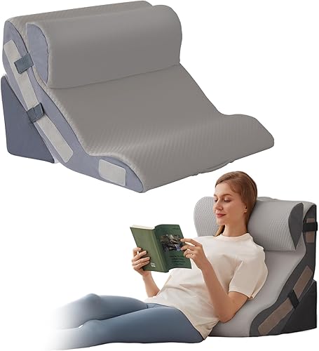 Juego de 3 almohadas de cuña para después de la cirugía, almohada de espalda para sentarse en la cama, almohada de cuña de espuma 10 en 1 para