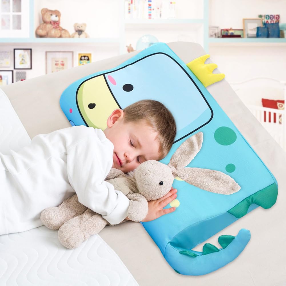 DASIAUTOEM Schlummerkids Poduszka dla dzieci, 46 x 26 cm, śliczne zwierzęta, ergonomiczna poduszka do przytulania dla dzieci, oddychająca, komfortowa poduszka dla dziewcząt i chłopców (dinozaury)