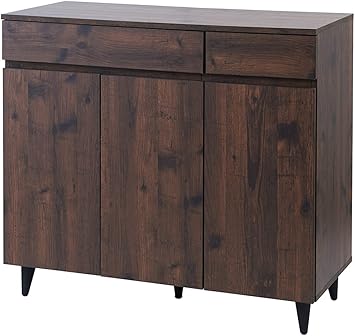 Amazon Co Jp キャビネット 扉付き ルーター収納 モデム収納 木製 ブラウン 幅90 奥行40 高さ80 おしゃれ 北欧 モダン ビンテージ調 西海岸 脚付 コード穴付 幅90 キャビネット ホーム キッチン