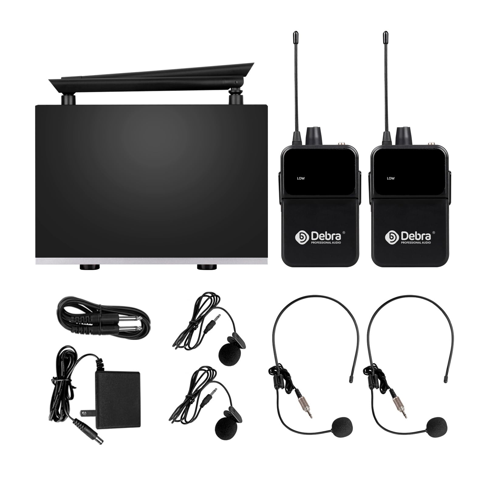 D Debra UHF UBR-102 Microfono Wireless sulla testa, portata 80m, anti-rumore, per chiesa, incontro, karaoke, matrimonio (2 bodypack)