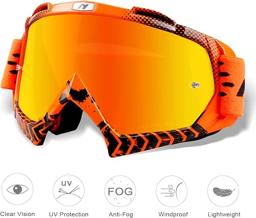 Miniatura 2 de Dirt Bike Goggles Adult Motocross Dirtbike 4 Wheeler MX ATV Off Road Goggles Glasses Anti Fog Lens for Men Women Arrow Orange