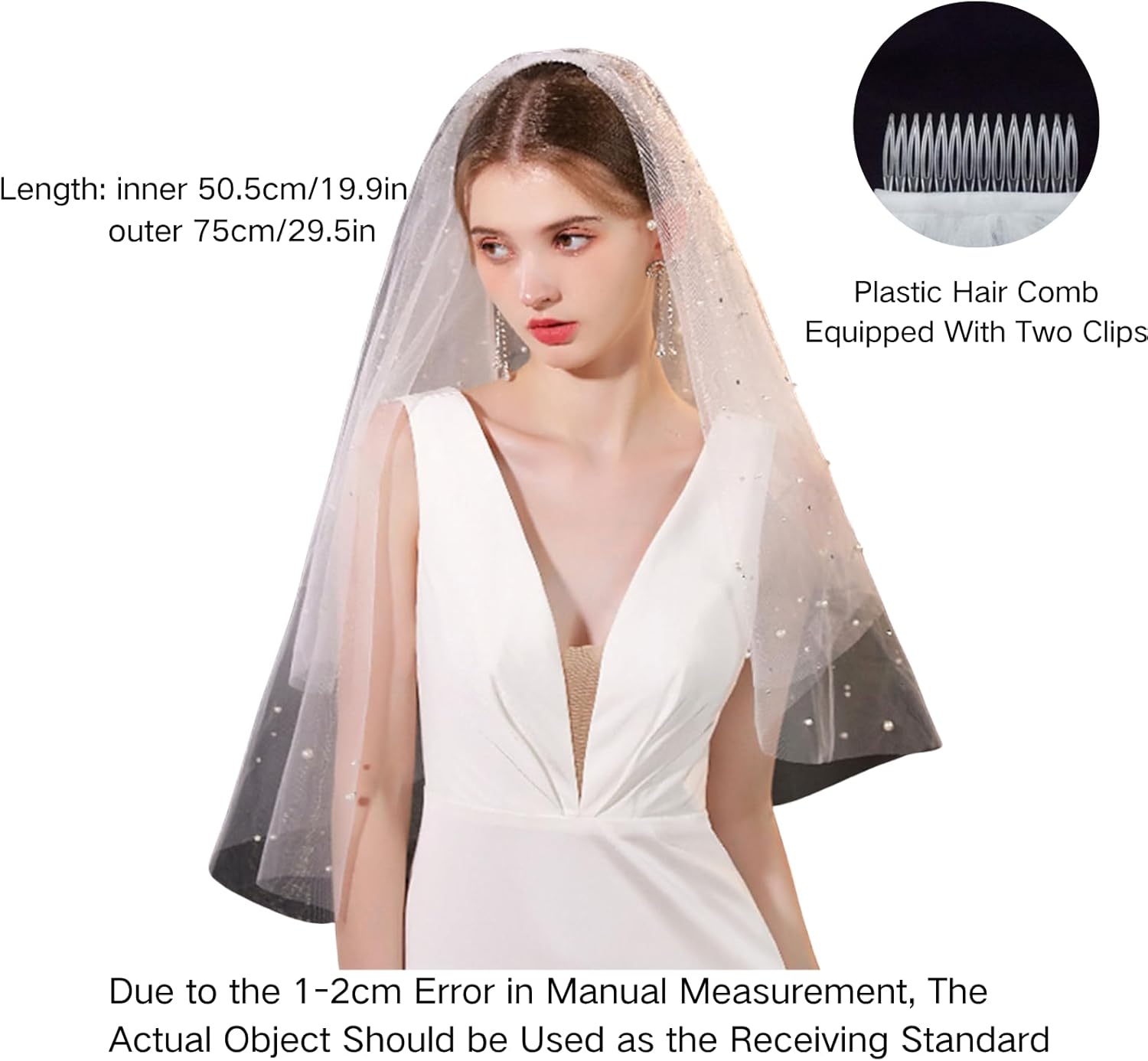 Pearl Veils for Brides Cheap Wedding Veil 2 Tier Veil Comb Bridal Veil Short Bachelorette Party Veils for Women Wedding - Image 7